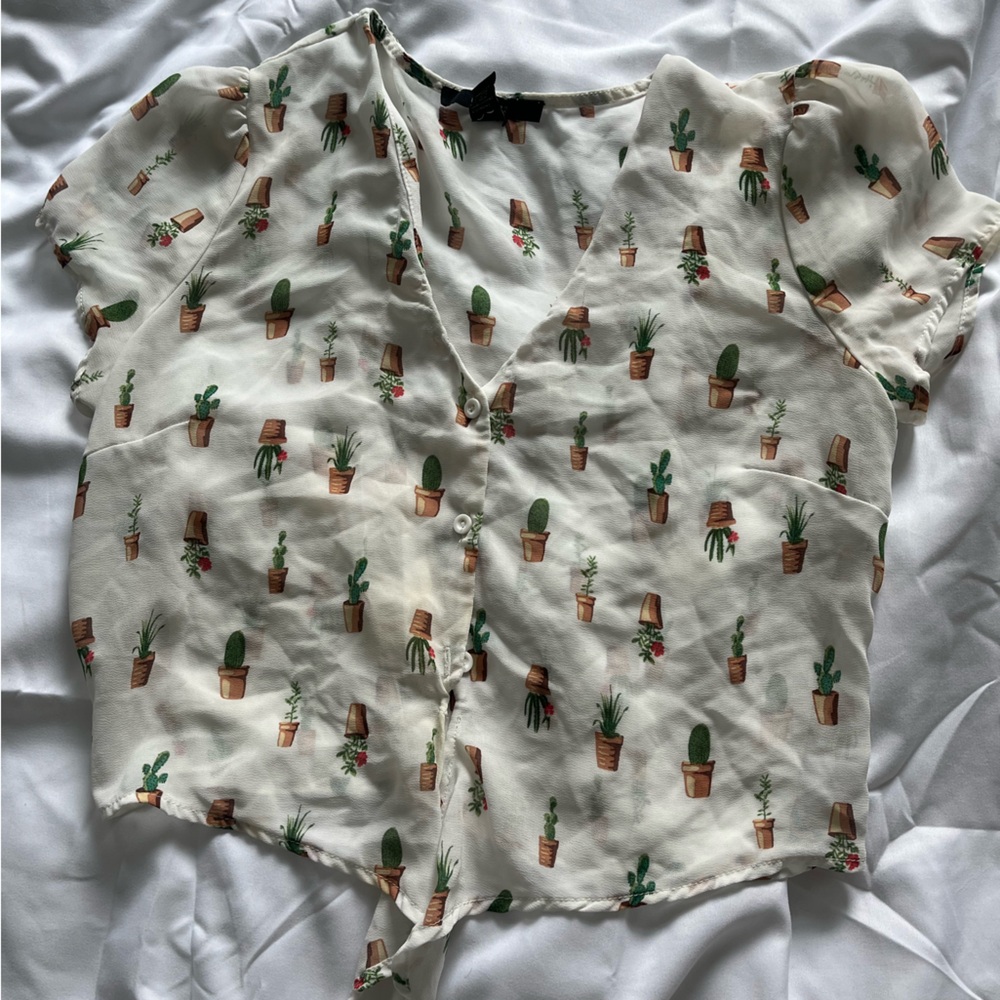 Sheer Mesh Cactus Print Shirt